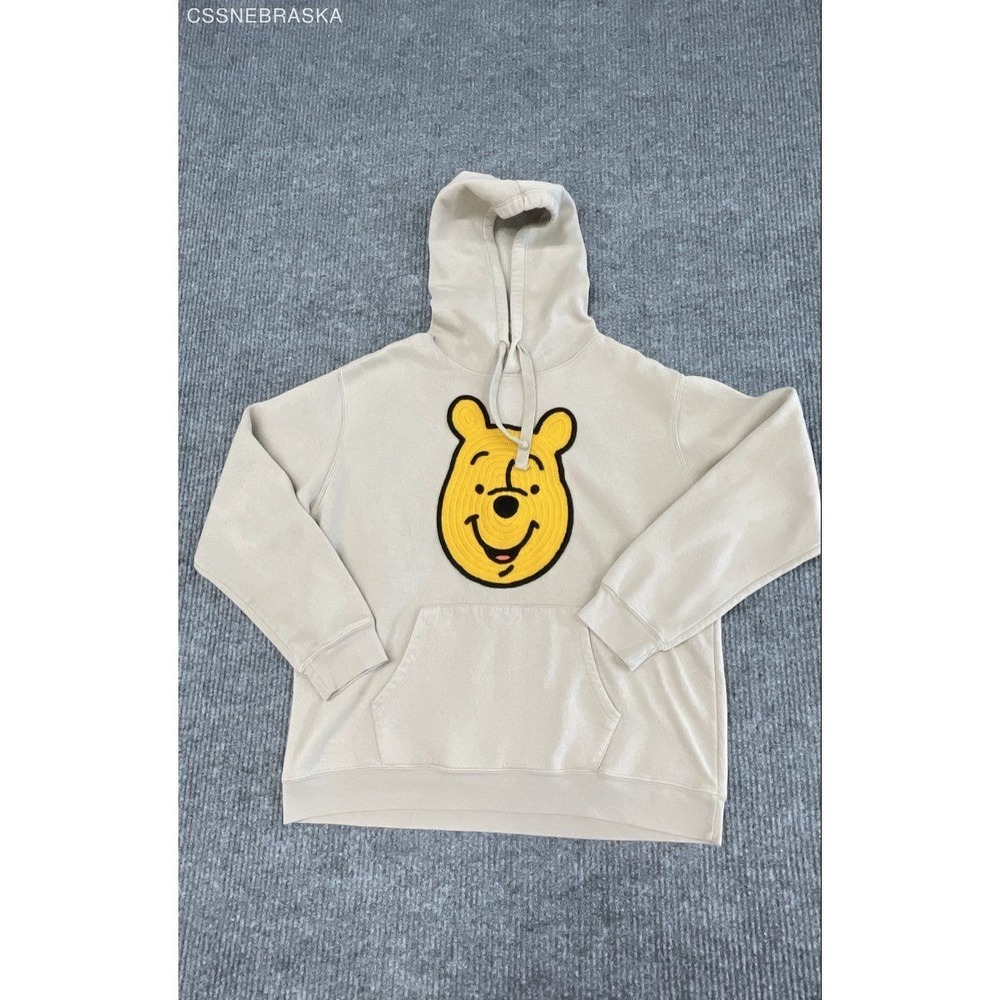 Disney Winnie the Pooh Large Character Patch‎ Sand Fleece Hoodie Sz XL